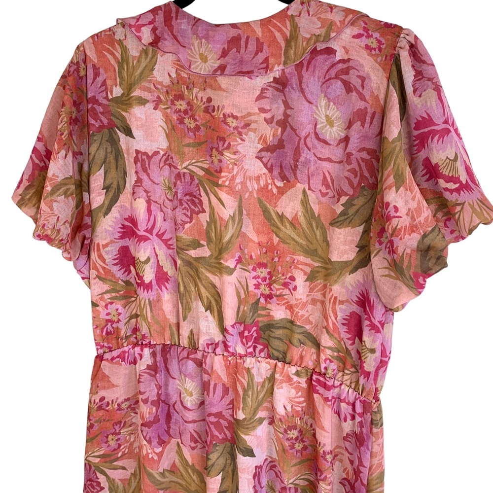 Show Me Your MuMu Verity Midi Dress Chiffon Garden Floral Pink Wedding Resort - Picture 15 of 16